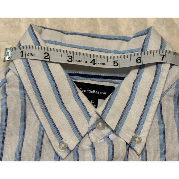Men's Croft & Barrow Striped Button-Down White Dress Shirt Cotton Blend Size L - Picture 10 of 16